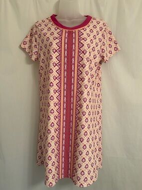 Short Sleeve Pink Patterned Shift Dress